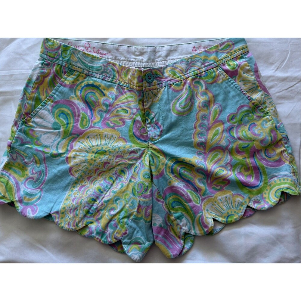 Lilly Pulitzer Women's Shorts 4 Buttercup Scalloped Hem Paisley Double Trouble